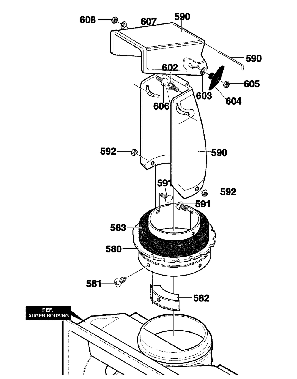 Discharge Chute Diagram and Parts List for 621450X4E 2001 Briggs and Stratton Snow Blower